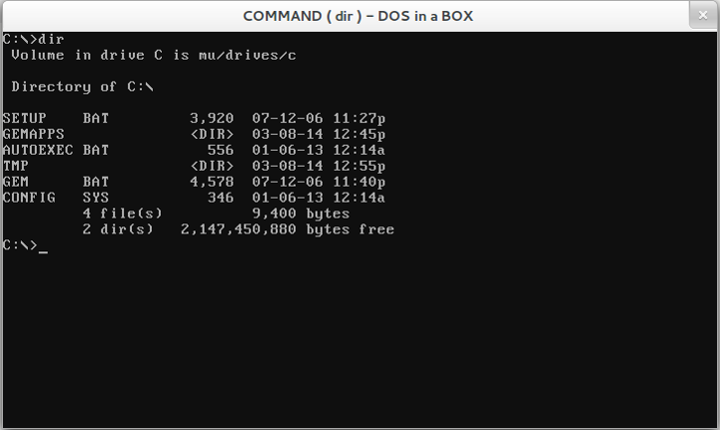 DOSEMU 1.4.0 drive C with FreeGEM installation (Ubuntu GNOME Linux)