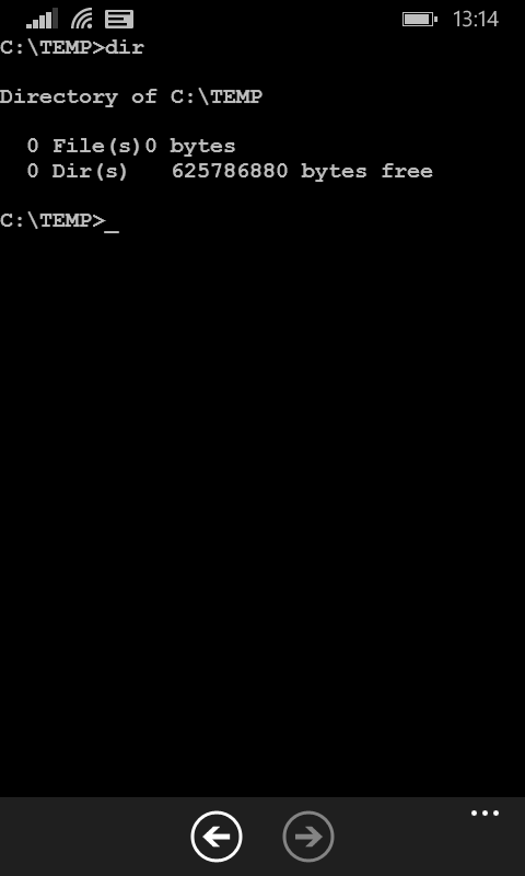 MS-DOS Mobile — DIR C:\TEMP>